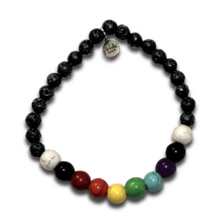 Black Lava Straight Ally Rainbow Stone Bracelet
