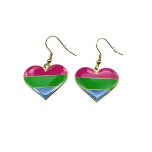 Polysexual Pride Flag Heart Shape Earrings