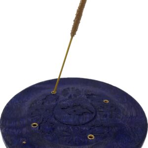 Blue Wooden Incense Holder Plate Carved Elephant 5''