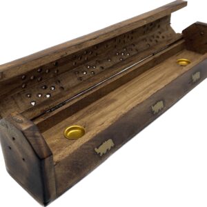 Sheesham Wood Incense Box Brass Inlay Elephant Design