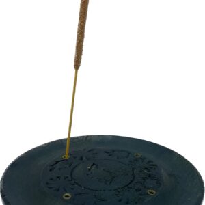 Dark Green Wooden Incense Holder Plate Carved Elephant 5''