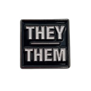 They / Them Pronoun Pin Badge Navy Square