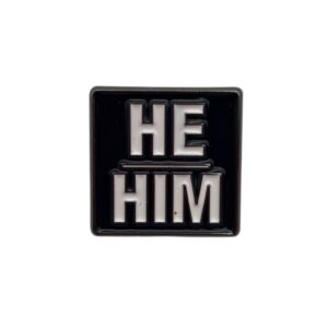 He / Him Pronoun Pin Badge Navy Square