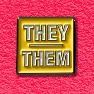 They / Them Pronoun Pin Badge Bright Yellow