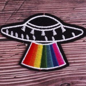 Rainbow Spaceship Iron On Patches Heart Shape