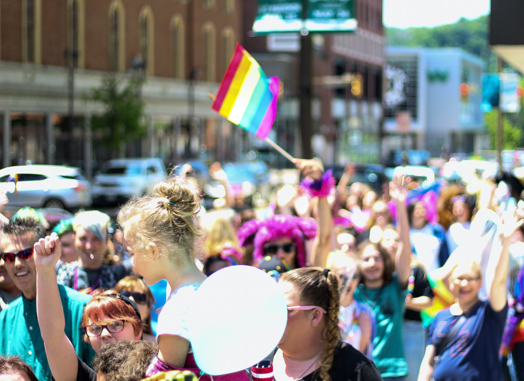 people parading street