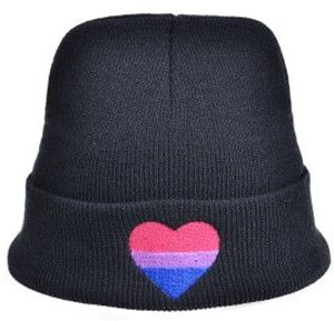 Bisexual Pride Beanie Hat - Black - Embroidered Heart