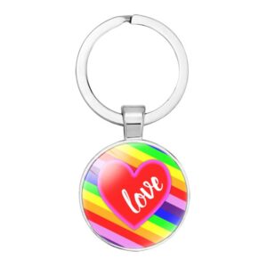 Love Rainbow Round Bezel Keyring