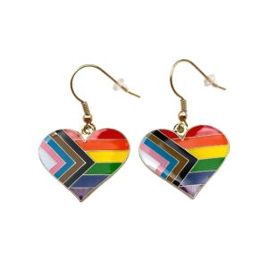 Progress Pride Rainbow Enamel/Metal Heart Earrings