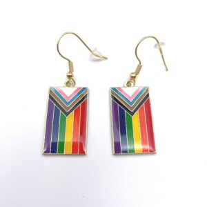 Progress Pride Rainbow Enamel/Metal Rectangle Earrings