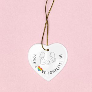 LGBT Valentine's Hanging Ornament: Your Love Completes Me, perfect for girlfriends and LGBTQ+ Women