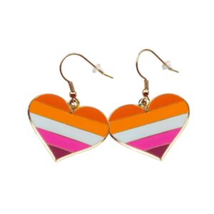 Lesbian Community Pride Flag Heart Shape Enamel/Metal Earrings